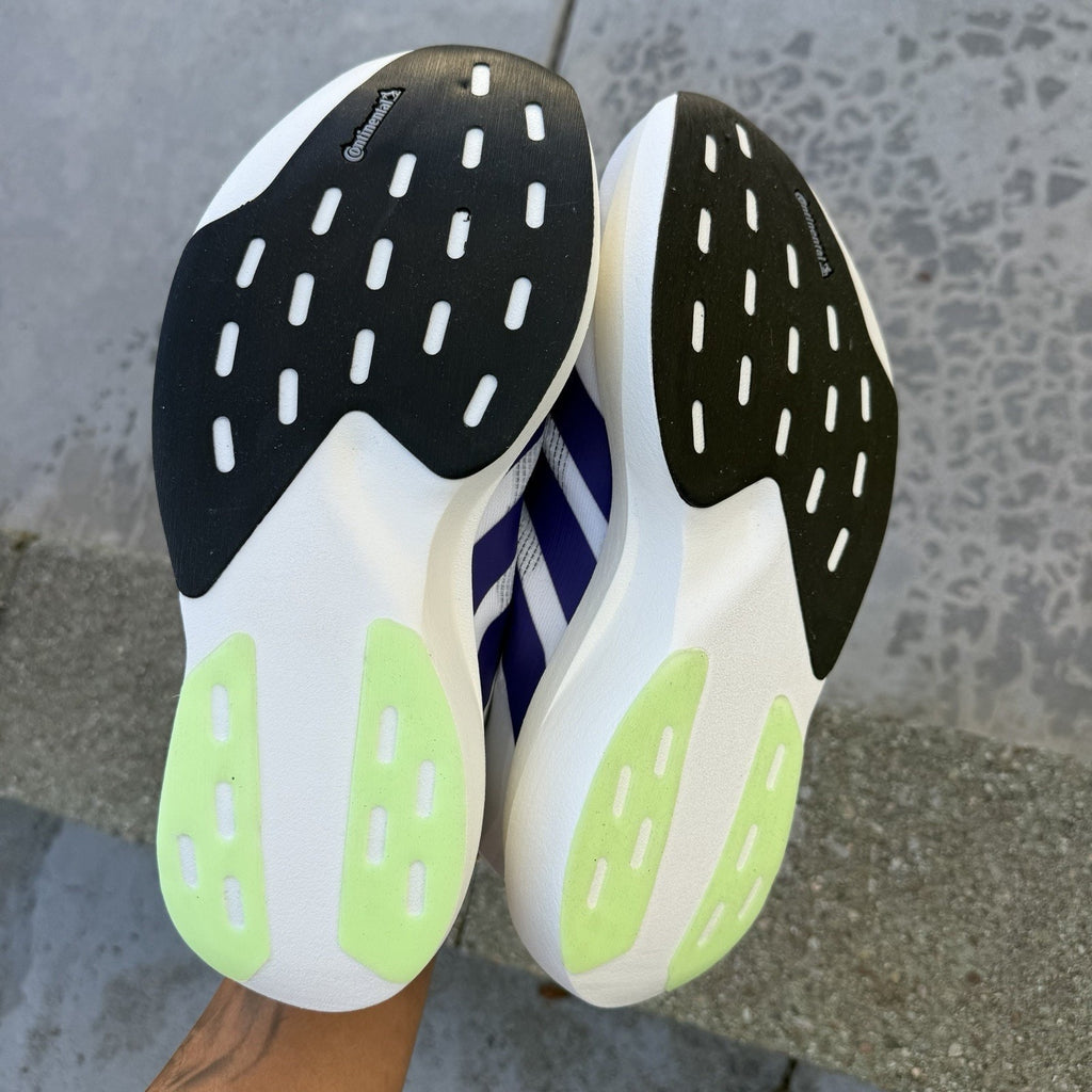 Size 12 - adidas Adizero Evo SL Footwear White Collegiate Purple Lime Burst
