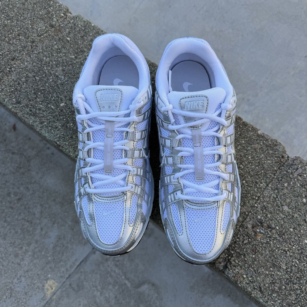 Size 5.5 - Nike P-6000 White Metallic Silver W
