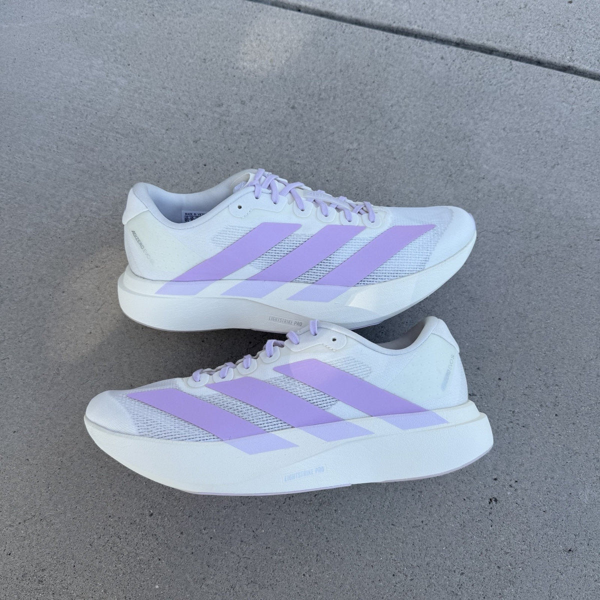 Size 10.5 - adidas Adizero Evo SL Off White Bliss Lilac W