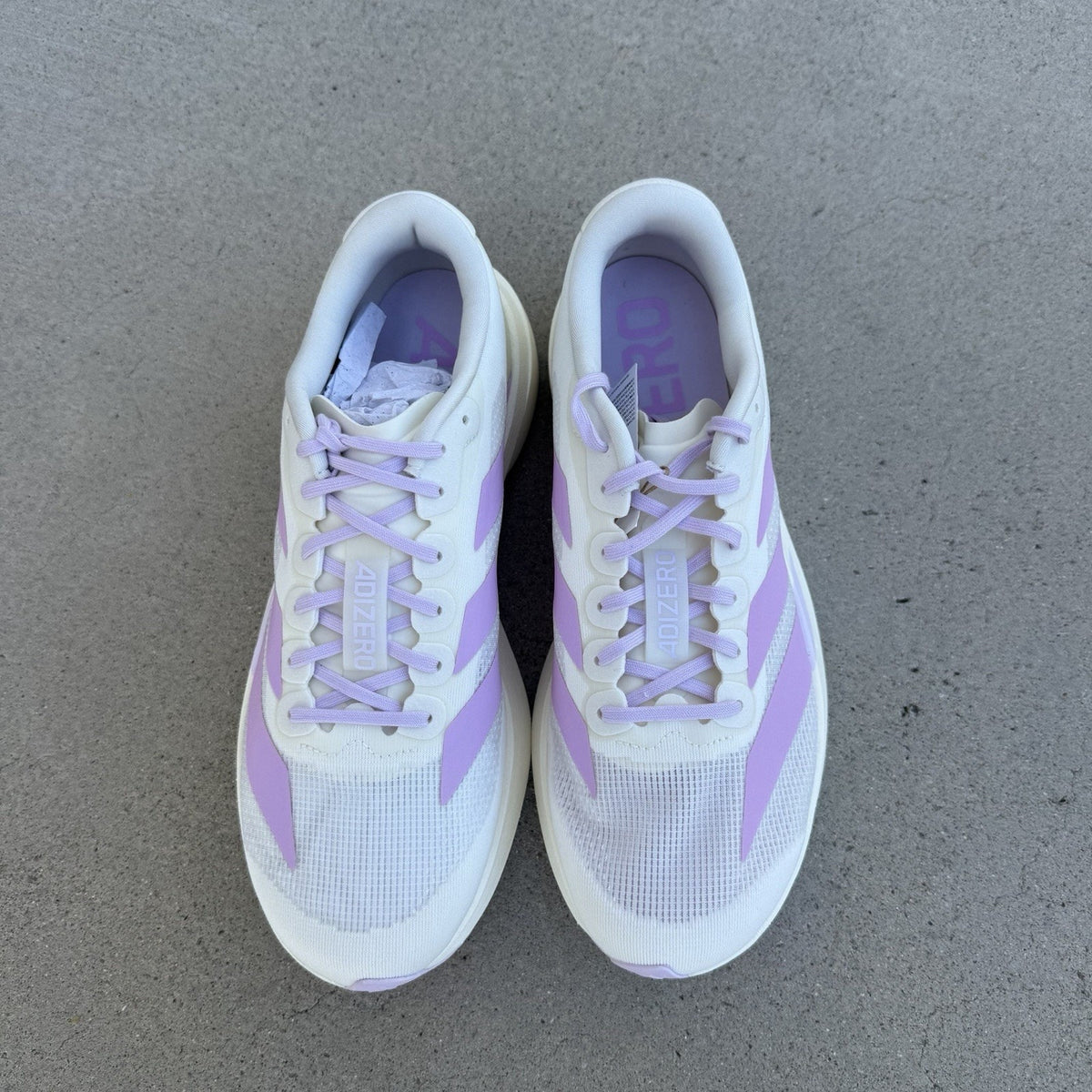Size 10.5 - adidas Adizero Evo SL Off White Bliss Lilac W