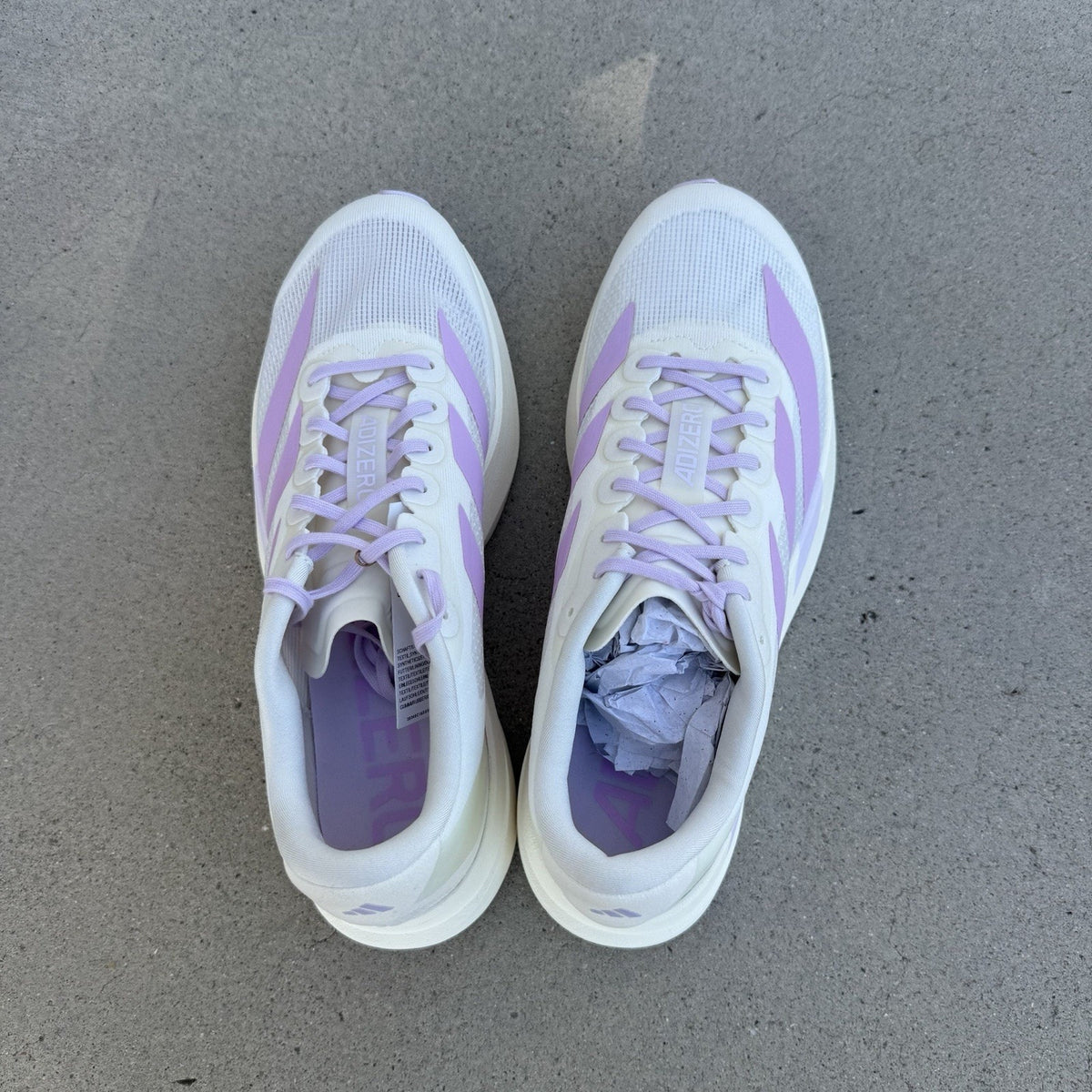 Size 10.5 - adidas Adizero Evo SL Off White Bliss Lilac W